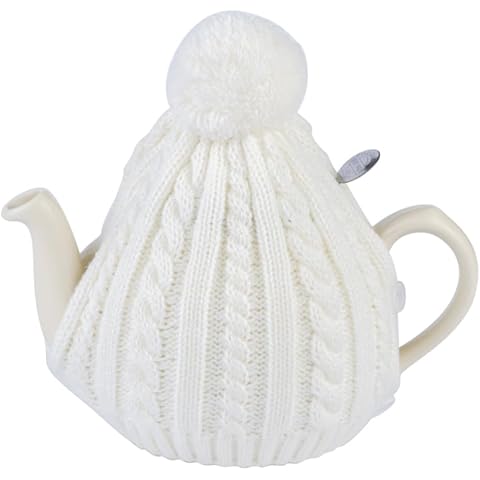 Cute Acrylic Knitting Tea Cozy for London Pottery 2 Cups Size,Gift (Ivory White-One Piece) Cover