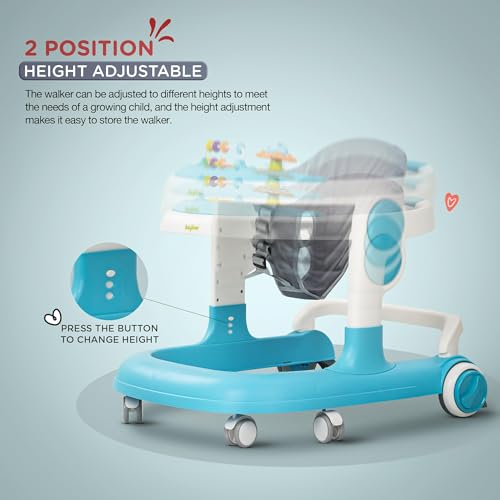 Image of Baybee Baby Walker with Rocker, Kids Walker with 3 Adjustable Height, Foot Mat, Rocking, Wheel Lock & Musical Toys| Activity Walker for Baby Kids | Push Walker Baby 6-18 Months Boy Girl (Blue)