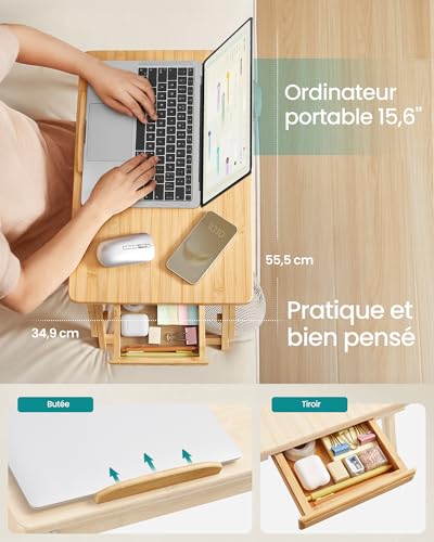 SONGMICS Table de Lit Pliable, avec Tiroir, 55 x 35 cm – vue 4