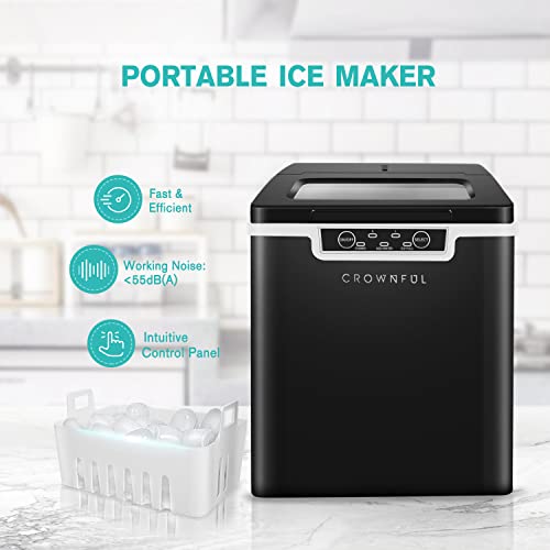 CROWNFUL Ice Maker Countertop Machine, 9 Ice Cubes Ready in 8-10 Minutes, 26lbs Bullet Ice Cubes in 24H, Electric Ice Maker with Scoop and Basket - Black