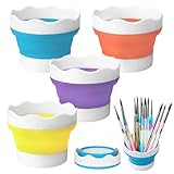 Faltbarer Malerei Wasserbecher aus Silikon, 4 Stück Faltbarer Wasserbecher für Pinsel Schule, Pinselbecher Malbecher, Standfester Wasserbehälter Farbe, Wasserbecher Schule 1. Klasse für Aquarelle