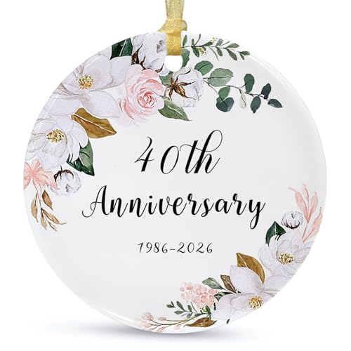 SIABERTERL 40th Anniversary Ornament 2026,40th Anniversary for Couple Parents,40 Years Anniversary Ceramic Ornament for Home Weddings with Ribbon and Love Color Gift Box