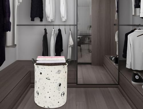 Image of Collapsible Kids Laundry Basket Clothes Hamper, Foldable Storage Organizer Bin, Toy Clothes Storage with Handles for Boys Girls Bedroom, Room Decor Astronaut
