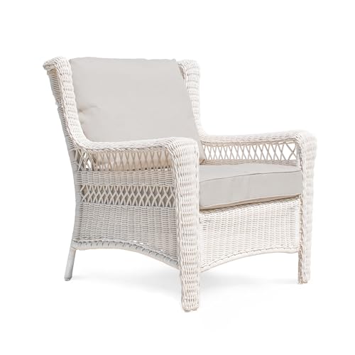 Krikacy Park Meadow Outdoor Wicker Club Chair All-Weather HDPE Patio Dining Chair with 4 Taupe Beige Cushions