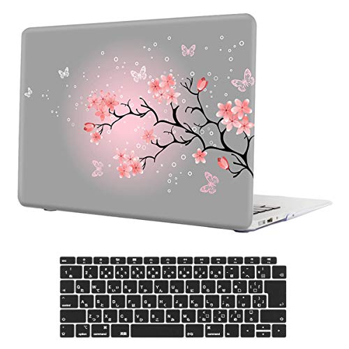 TwoL MacBook Air 13 インチ 2018 ケース + キーボードカバー マックブック エア 13.3 インチ Retina 軽量 薄型 耐衝撃性 排気口 ハードケース シェルカバー - 桜
