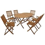 DEGAMO Klappgarnitur Benita 7-teilig (6X Klappstuhl mit Armlehne, 1x Klapptisch oval 85x160cm), Akazie braun geölt, Outdoor, FSC®-Zertifiziert