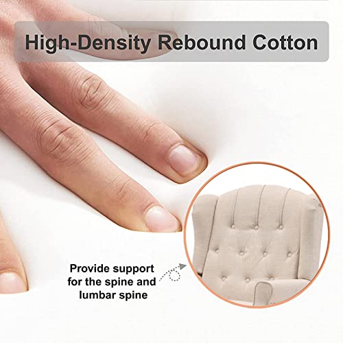 Wingback Chair, Tufted Accent Chairs For Living Room Bedroom, Upholstered Pushback Recliner Chair Reading Chair Sofa, Mid-Century Modern Club Armchair, Linen/Wooden Legs/Rivets (Beige Set Of 2) #TOP6