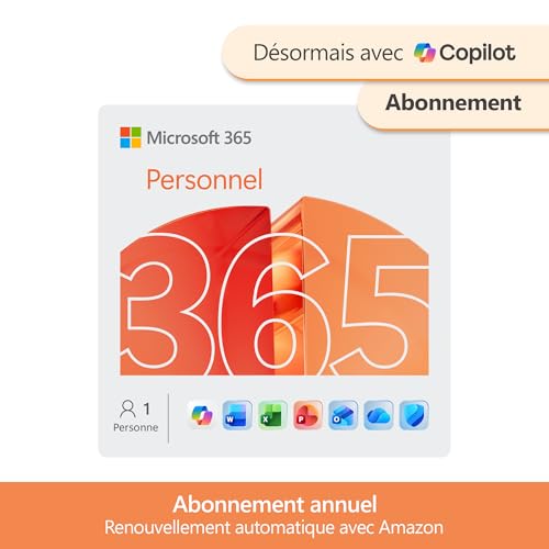 Microsoft 365 Personnel | 12 mois | 1 utilisateur | Applications Office avec IA | 1To de Stockage...