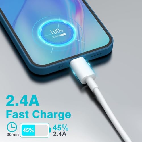 Image of KUZOOM 120W Fast Charging USB To Type C Cable For Vivo V30 /V29 /V28 /V27 /V25 /V23 /V21 /iQOO Neo 9 Pro /12 /7 Pro /Z7 /Z6 /11 Series 3.3 Ft, White