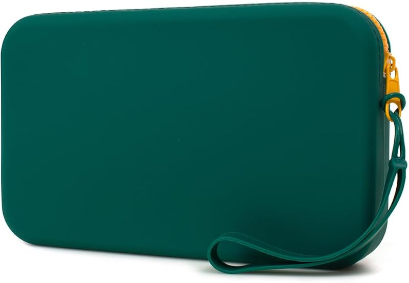 Necessaire de maquiagem em silicone FFpaw com zíper, verde médio