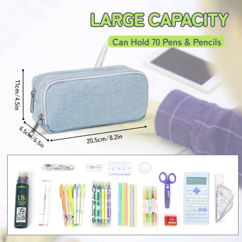 Image of Della Gao Pencil Case Large Capacity Pencil Pouch for Adults (Light Blue)