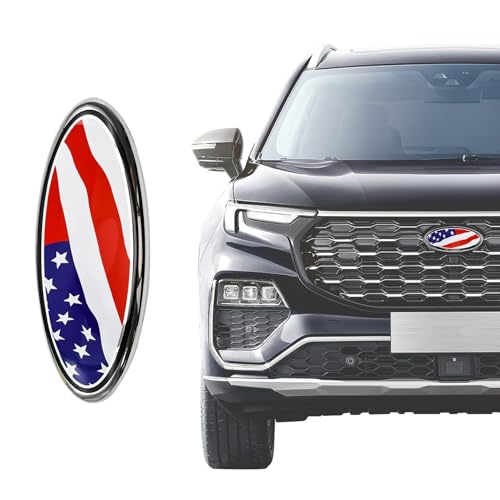 Image of Front Grill Rear Tailgate Emblem for Ford, American Flag Decal Badge, Aluminum Oval Overlay Front Grill Rear Tailgate, Universal Car Exterior Accessories Compatible with Ford F150 F250 F350