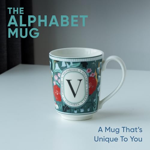 Image of Shay Alphabet Mug 300ml, Letter V Printed Coffee Mug for Girls, Boys, Friends | Ceramic Mug |Glossy Finish | Ceramic Coffee Cup | Porcelain | Microwave Safe (Alphabet Mug - V)