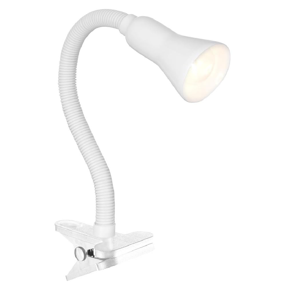 Britalia White Modern Clip On Adjustable Reading Light with Fully Flexible Stem & Inline Switch | 30cm Height | 1 x SES E14 Lamp Bulb Required | UK Approved | 3 Pin UK Plug | Task Light