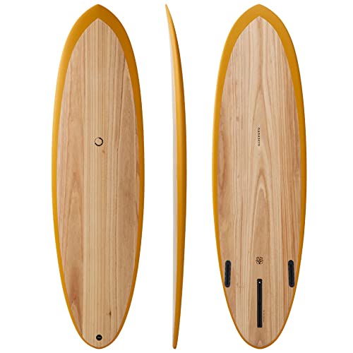 nanazero Wood Skin Surfboard Mid Length MID01 6'6' Yellow Brown, Durable and Light-Weight Structure
