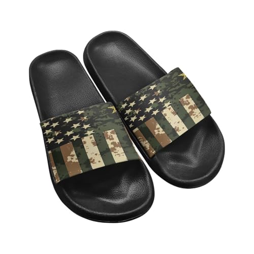 Women's Flag Print Shower Slippers Slide Flat Sandals Open Toe Beach Shoes for Indoor Outdoor - Main Image