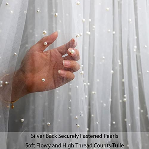 Juan'S Moment TR37 Pearl Decor Wedding Table Cloths For Reception Bridal Shower Tablecloth Dessert Table Pearl Sheer Curtains Tulle Chiffon Beaded Bridal Veil Tablecloth Linen Overlay Lace Fabric thumb #2
