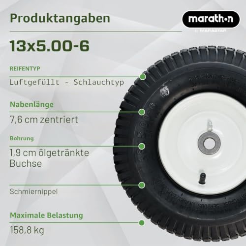 Marathon 20336 Pneumatischer (luftgefüllt) Rasenmäherreifen auf Rad, 33 x 12,7-15,2 cm, 1 Stück