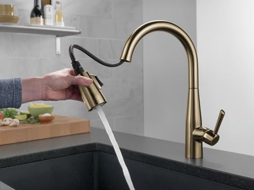 Delta Essa Brushed Gold Kitchen Faucet with Pull Down Sprayer, Modern Single Hole Kitchen Sink Faucet, Single Handle, Champagne Bronze 9113-CZ-DST by DELTA - Image 2