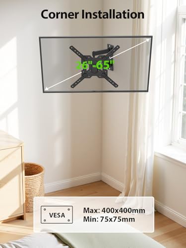 undefined USX MOUNT UL Listed Full Motion TV Mount, Swivel Articulating Tilt TV Wall Mount for 26-65 Inch LED, 4K, Wall Mount Bracket with VESA 400x400mm Up to 77lbs, Perfect Center Design -XMM006-1 の商品画像 5
