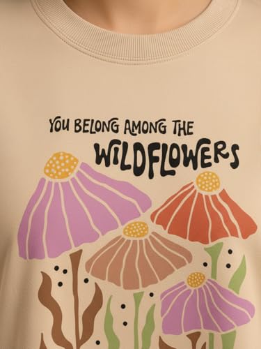 Image of HELLCAT Beige Printed Loose Fit Crew-Neck Crop T-Shirt for Women