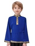 QinCiao Russian Heritage Boys Costume Russia Traditional Outfit Long Sleeve Tunic Top with Belt Royal Blue 8 Years