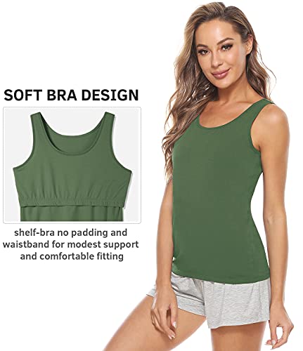 Image of Vislivin Cotton Tank Tops with Shelf Bra for Women Stretch Tanks Wide Strap Undershirts