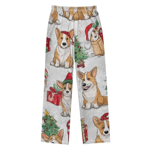 Xmas Corgi Dog Trees Boys Long Pants Soft Trousers Elastic Waist Kids Lounge Bottoms with Pockets S-XL2