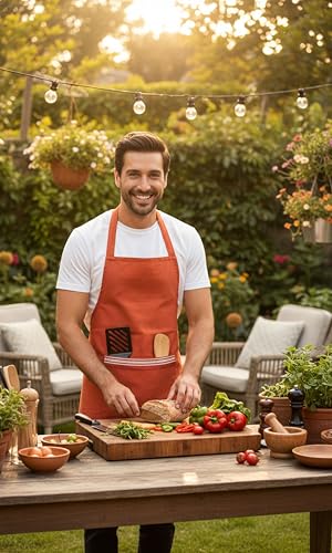 Image of Kitchen Apron for Women & Men | 100% Cotton | Cooking Apron with Big utility Pocket | Adjustable neck strap | Free Size | Kitchen Utensils Accessory