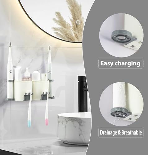 Toothbrush-Holder-Electric-Wall-Mounted-Sunction-Bathroom-Organiser, BauTangLe Upgrade Adhesive Ventilated Toothpaste Holder, Great Capacity for Easy Bathroom Storage