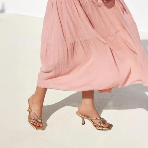 Image of Women's Strappy Square Open Toe Kitten Heels Sandals Knotted Design Summer Fashion Slip On Mule Style