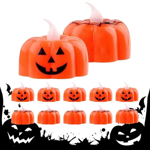Dopsyesn Velas De Té Parpadeantes,Velas LED Sin Llama De Calabaza Para Halloween | 12 Unidades Lámparas Decorativas Para Cenas Cumpleaños Bodas Celebraciones Habitación Eventos Buffet
