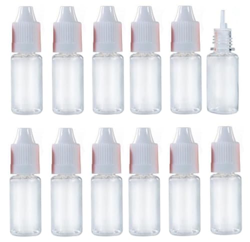 OHEETU Lot de 50 flacons en plastique transparent de 10 ml avec compte-gouttes compressibles, vides, rechargeables, pour collyre, échantillons, avec bouchon à vis blanc et bouchon amovible