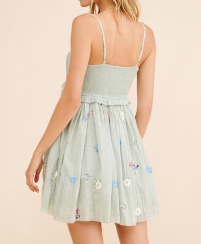 Image of Women Boho Floral Mini Cami Dress Spaghetti Strap Flowy Sling Dress Graphic Backless Summer Holiday Sundress