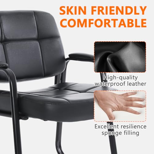 Image of CLATINA Big & Tall Waiting Room Guest Chair with Bonded Leather Padded Arm Rest and Sled Base for Office Reception Lobby and Conference Desk, Black(2 Pack)