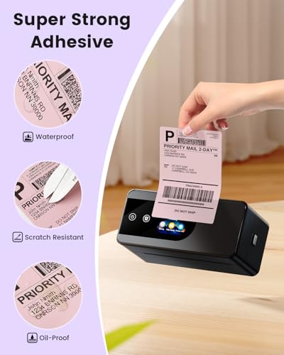 Image of Phomemo Thermal Label Printer Upgraded with Touchable Screen with 4x6 (Pack of 250 4x6 Fanfold Labels),4x6 Wireless Thermal Label Printers for Shipping PackageShipping Address Label