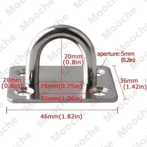 Mooche 4 Stück 304 Edelstahl Deckenhaken Schwerlasthaken, 4.6cm Heavy Duty U Form Klammerring Augplatte Mastplatte Decksplatte Aufhängung mit Geboht