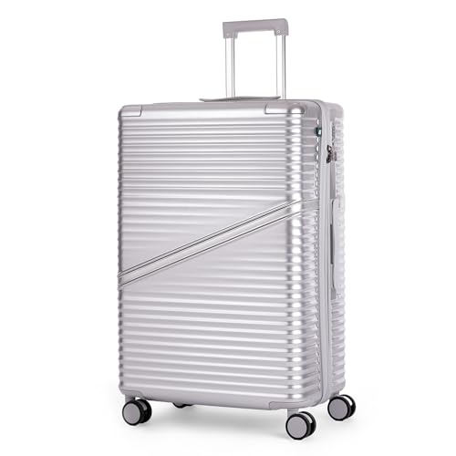 Image of Assembly 28-Inch Trolley Bag Large Size Check-in Suitcase with 8 Wheels, Anti-Theft Zippers & TSA Lock, Expandable Polycarbonate Hard Shell Luggage for Long Travel Plan, Silver