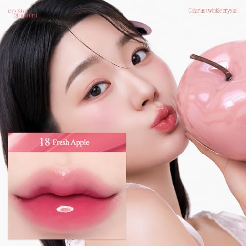 Image of CLIO Crystal Glam Tint, Glossy Lip Tint with Glass-Like Shine, Lightweight Buildable Lip Stain, Long-Lasting Pigmented Color, Non-Sticky, Korean Lip Tint, Safe for Sensitive Lips (018 FRESH APPLE)