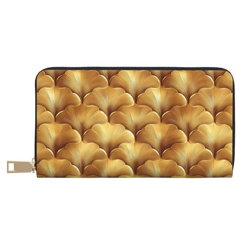 Leather Thin Slim Wallets for Women & Men - Gold Pattern Print Card Wallet Holder with Zipper