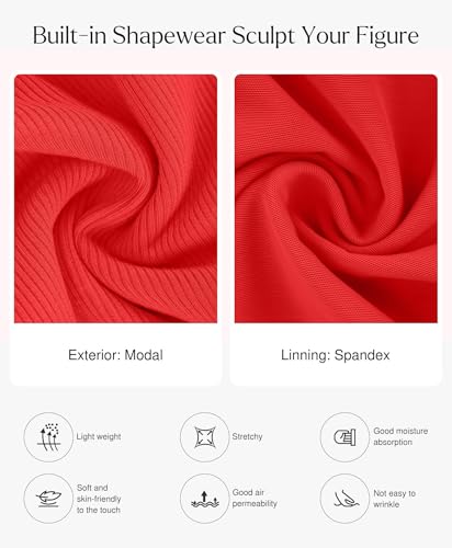 Image of Popilush Long Sleeve Midi Dresses for Women, Built-in Bra Shapewear Dress | Bodycon, Tummy Control, Square Neck, Cocktail Party and Dinners