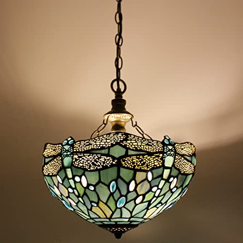 Image of WERFACTORY Tiffany Pendant Light Plug in Stained Glass 12 Inch Hanging Lamp
