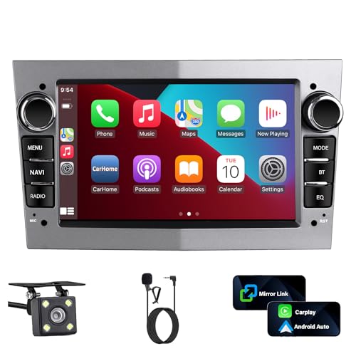 Radio Coche Bluetooth Radio Opel Astra h 7 Pulgadas con Android Auto Wireless CarPlay,2 DIN Radio Opel Vectra Astra,Zafira,Meriva,Vivaro 2004-2011,GPS FM USB Spotify Podcast USB Mic Plata
