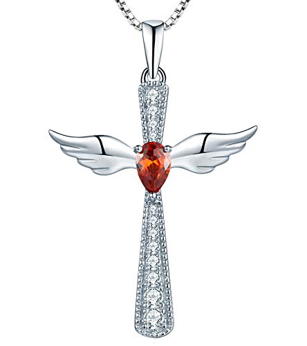 YL Cross Necklace 925 Sterling Silver Angel Wings Pendant Teardrop Cubic Zirconia Criss Jewelry