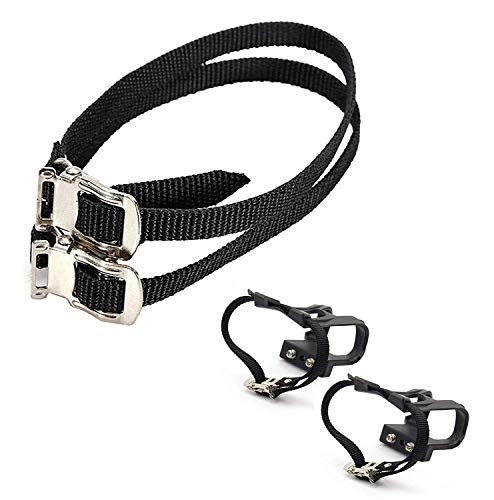 1 Pair Toe Clips with Strap Belts Cycling MTB Road Mountain for Bicycle Peda (Black)