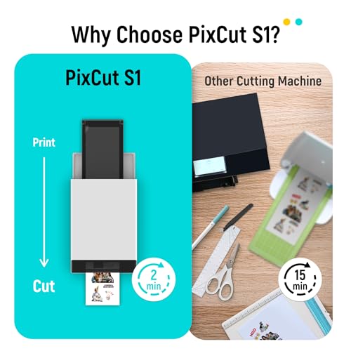 Liene PixCut S1 Color Sticker Printer & Cutting Machine - All-in-One Sticker Maker for DIY Crafts, Custom Labels & Gifts. Thermal Dye-Sublimation Photo Printer, 300 DPI, Precise AI Auto-Cutting