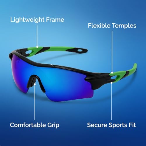 Image of Cycling Goggles for Men & Women | Sports Goggles UV400 Protection | Oversized Sports Sunglasses for Cricket, Running, Driving, Fishing, Hiking & Outdoor Activities (Green : Blue)