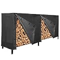 CAMPMOON 8FT Firewood Rack Covers Waterproof, Durable 600D Oxford Heavy Duty Outdoor Log Rack Cover, Black with Velcro