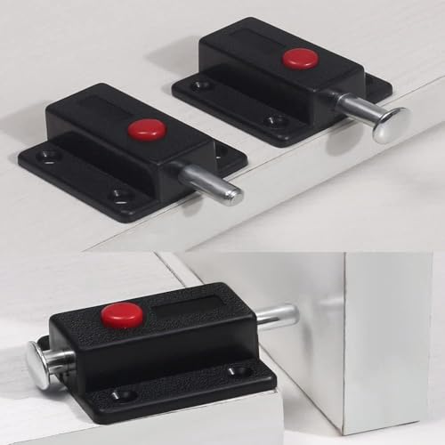 Image of 6 Pcs Automatic Spring Loaded Door Latch Lock ABS Plastic Push Security Bolt for Windows Cabinets Drawers Kitchen Furniture Sliding Locks Home Safety & Window Cabinet Drawer (Black)