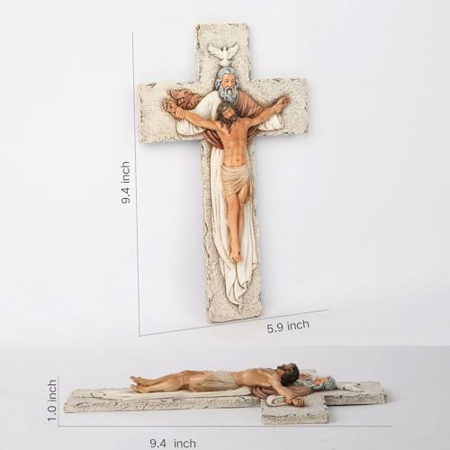 BC Katholisches Kruzifix, Heilige Dreifaltigkeit, Jesus Christus, inspirierende Heimdekoration, fromme Geschenke, 24,1 cm hoch, religiöse Wandskulptur, handbemalt von Buildclassic